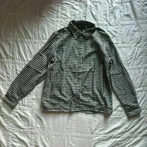 Black white gingham button up collared shirt women’s petite 14 tomato girl
